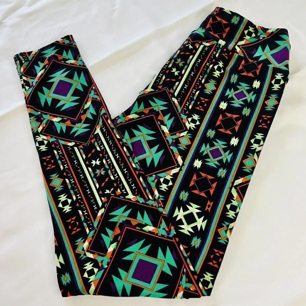 LulaRoe Leggings Aztec Colorful Black Red Purple Blue 0653